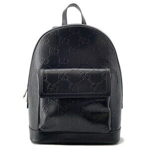 Gucci GG Embossed Backpack Rucksack Daypack Leather Black Bag